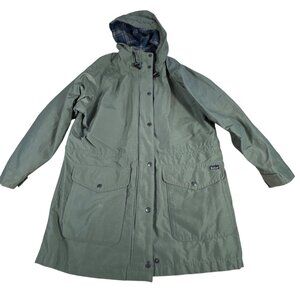 Vintage 90's Woolrich Sage Green Hooded Jacket Women's M Blue Plaid Wool Lining